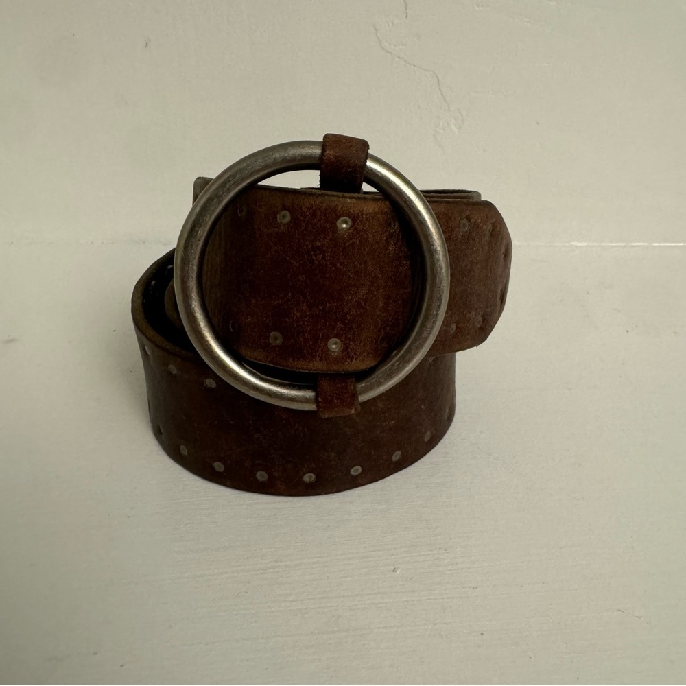 J.Crew Womens Size Small Brown Leather Rivet Adjustable Ring Belt - Picture 2 of 10